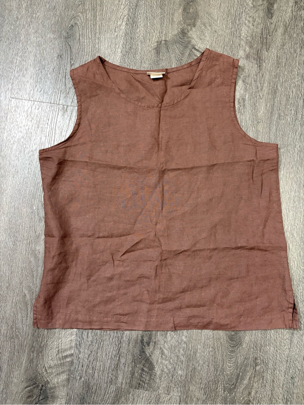 Habitat Brown Large 100% Linen Sleeveless Top Round Neck Lagenlook Fall Granola